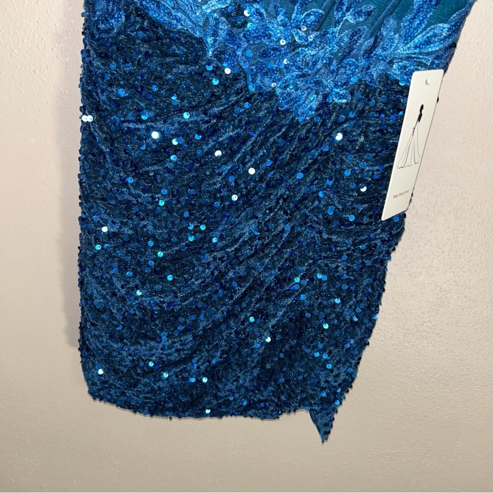 Elegant Blue Sequin corset mini prom Dress - Picture 3 of 5